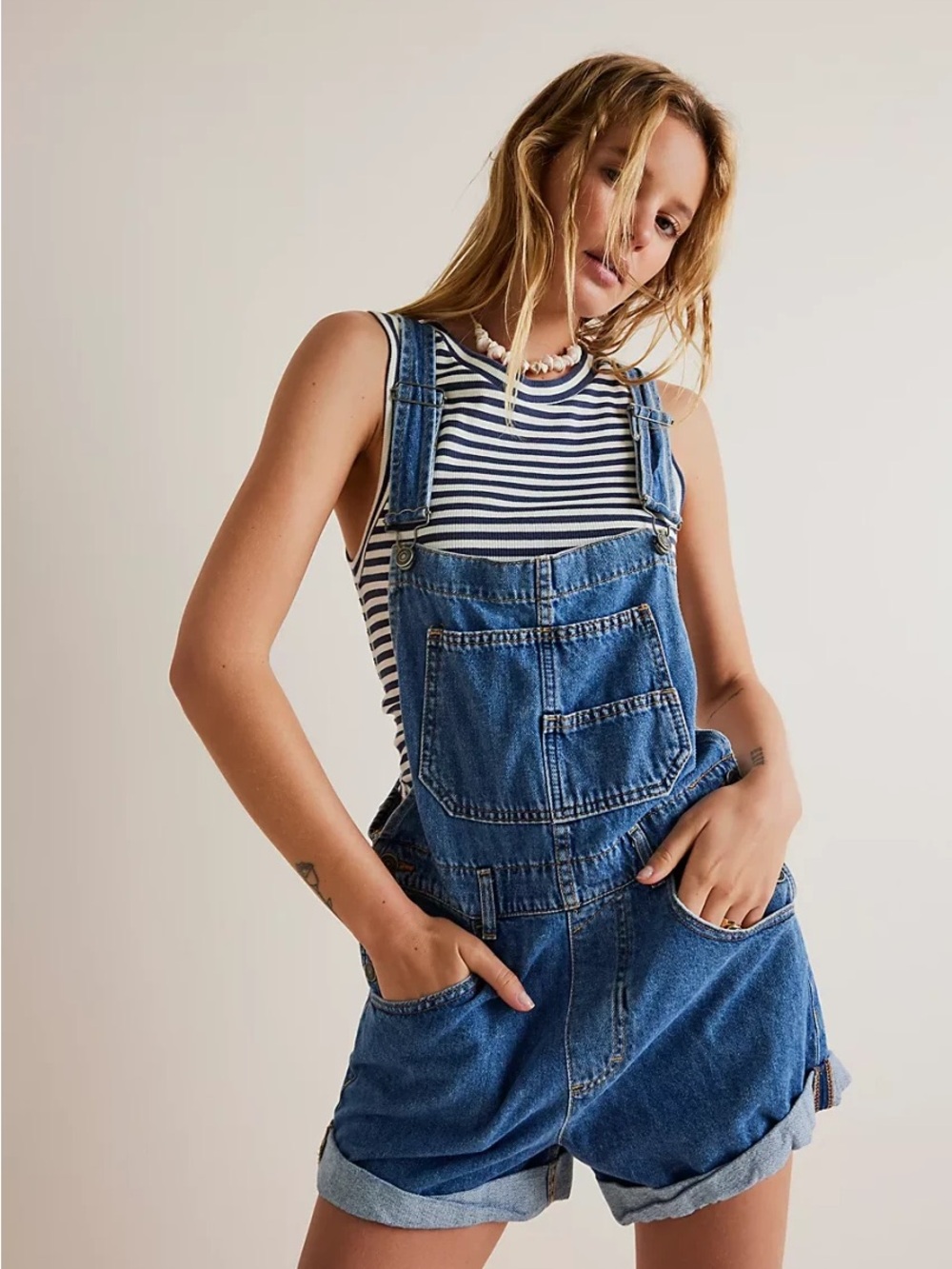 Free People Ziggy Denim Shortalls Sapphire Blue - Picture 1 of 12